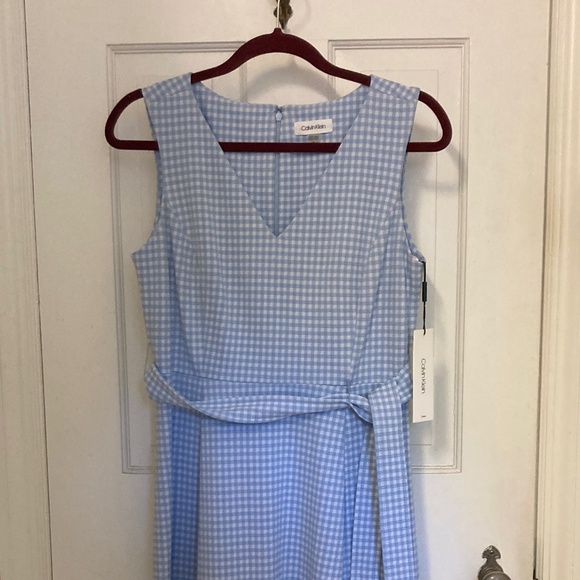NWT Calvin Klein Pastel Blue Gingham Fit and Flare Dress - Picture 1 of 5